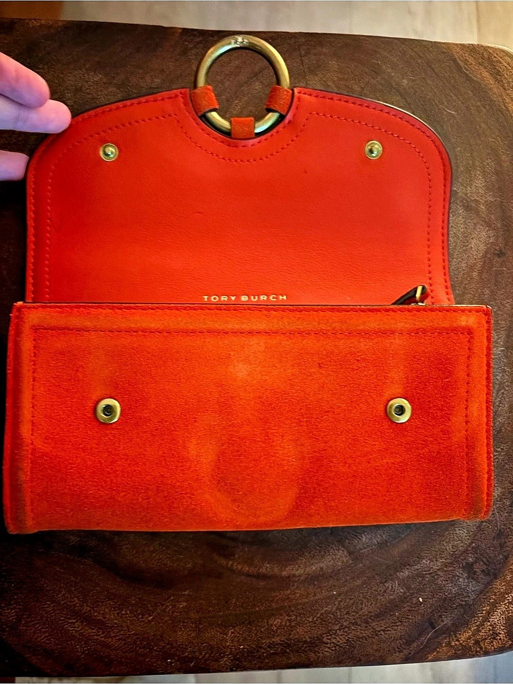 Tory Burch Pure Suede Envelope Wallet Orange - Picture 9 of 10